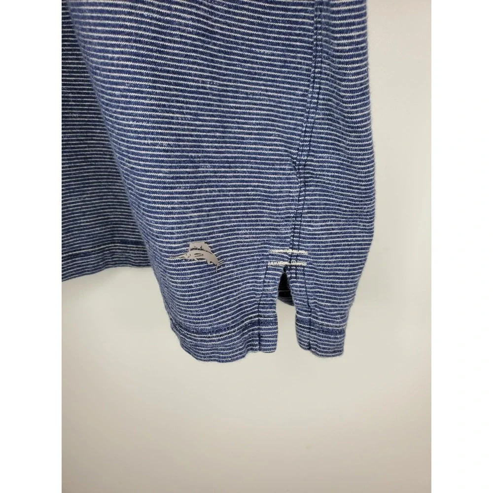 Tommy Bahama Polo Shirt Mens 2XL Navy Striped Short Sleeve Cotton
